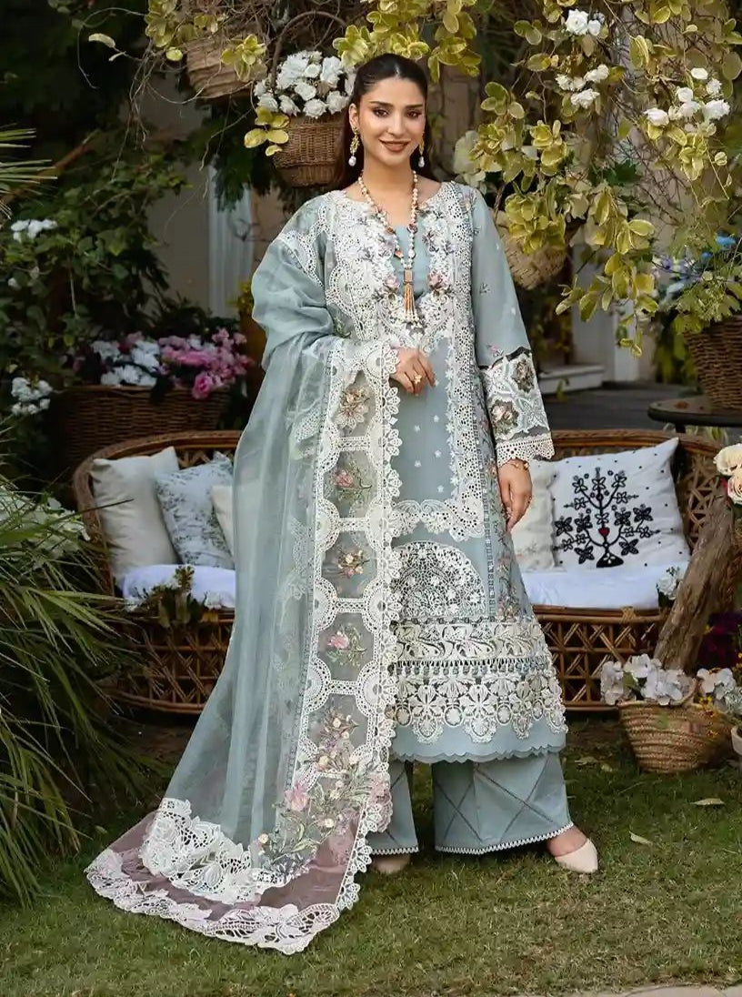 Elaf 6113 Luxury Embroidered Airjet Lawn 3PC Suit – Summer Collection with Khaadi Net Dupatta