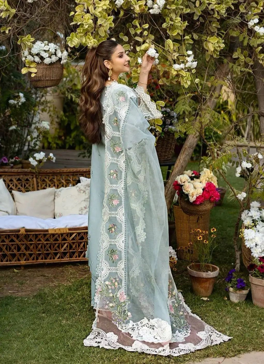 Elaf 6113 Luxury Embroidered Airjet Lawn 3PC Suit – Summer Collection with Khaadi Net Dupatta