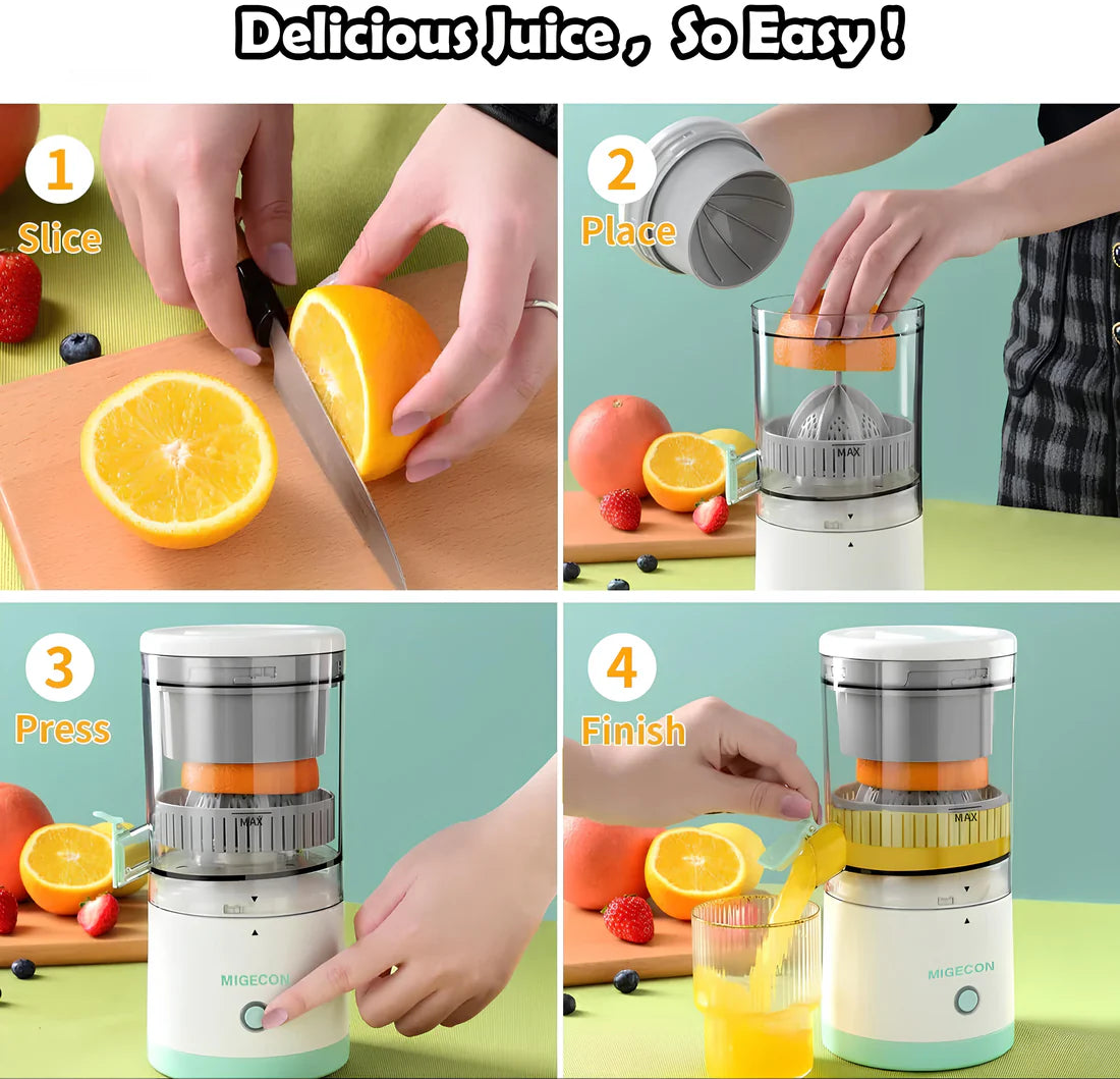 Portable Electric Citrus Juicer Hands-Free Rechargeable Orange Lemon Grapefruit Juicer Easy to Clean Juicer Machine | Orange, Lemon Juicer and Squeezer | Juice Extractor | Juice Blender