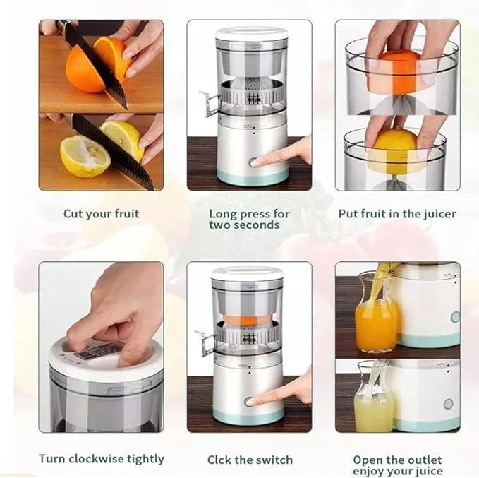Portable Electric Citrus Juicer Hands-Free Rechargeable Orange Lemon Grapefruit Juicer Easy to Clean Juicer Machine | Orange, Lemon Juicer and Squeezer | Juice Extractor | Juice Blender
