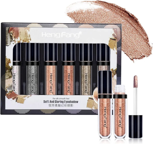 HENG FANG 6 Pcs Liquid Diamond Glitter Eyeshadows Set – Waterproof, Long-Lasting, Vibrant Colors with Lightweight Texture for Bold & Sparkling Eye Makeup