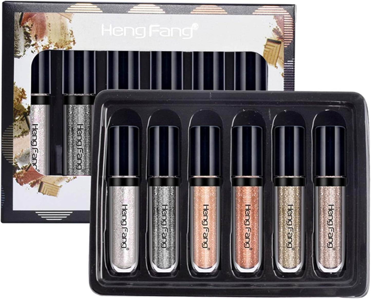 HENG FANG 6 Pcs Liquid Diamond Glitter Eyeshadows Set – Waterproof, Long-Lasting, Vibrant Colors with Lightweight Texture for Bold & Sparkling Eye Makeup