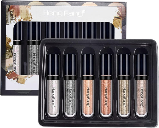 HENG FANG 6 Pcs Liquid Diamond Glitter Eyeshadows Set – Waterproof, Long-Lasting, Vibrant Colors with Lightweight Texture for Bold & Sparkling Eye Makeup