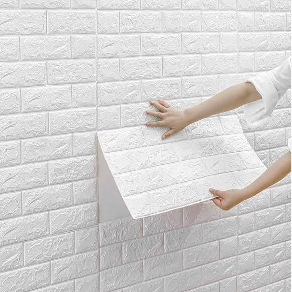 3D Wall Sticker White Brick Sheet | Waterproof Self Adhesive Home Decor Wallpaper For Bedroom And Living Room (Size 70x77)