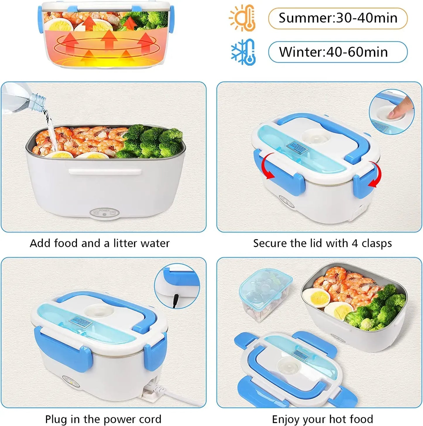 Waterproof Portable Electric Heating Lunch Box | Leakproof Food Warmer with Stainless Steel Container for Car, Office & Travel