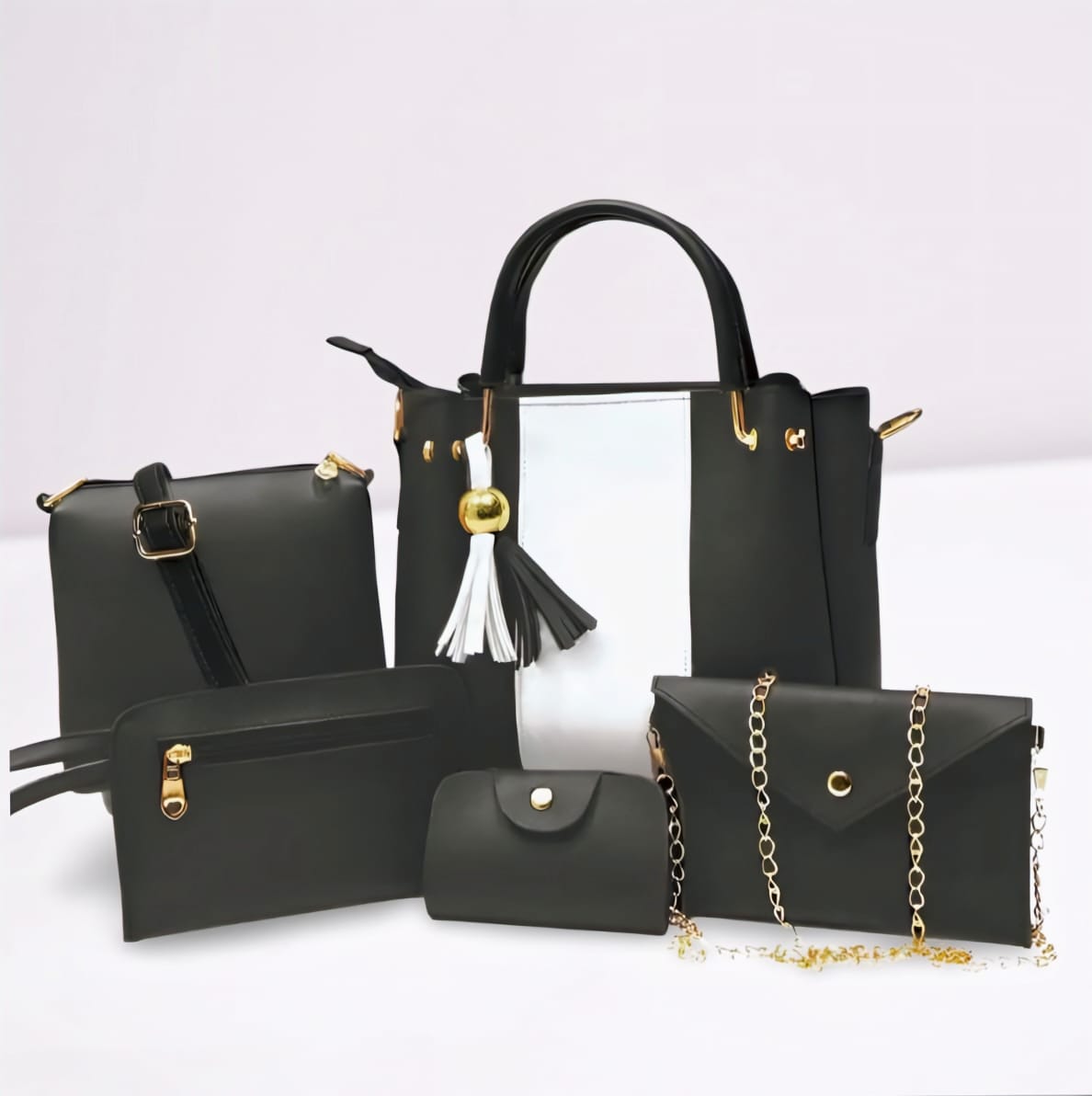 LUXURY 5 PIECES LADIES HANDBAGS, STYLISH SHOULDER BAG WITH MATCHING POUCHES