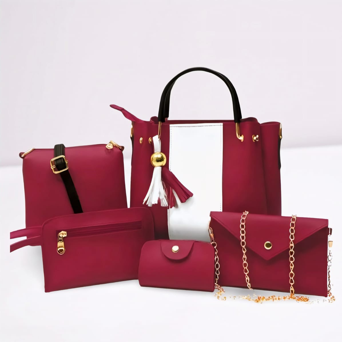 LUXURY 5 PIECES LADIES HANDBAGS, STYLISH SHOULDER BAG WITH MATCHING POUCHES