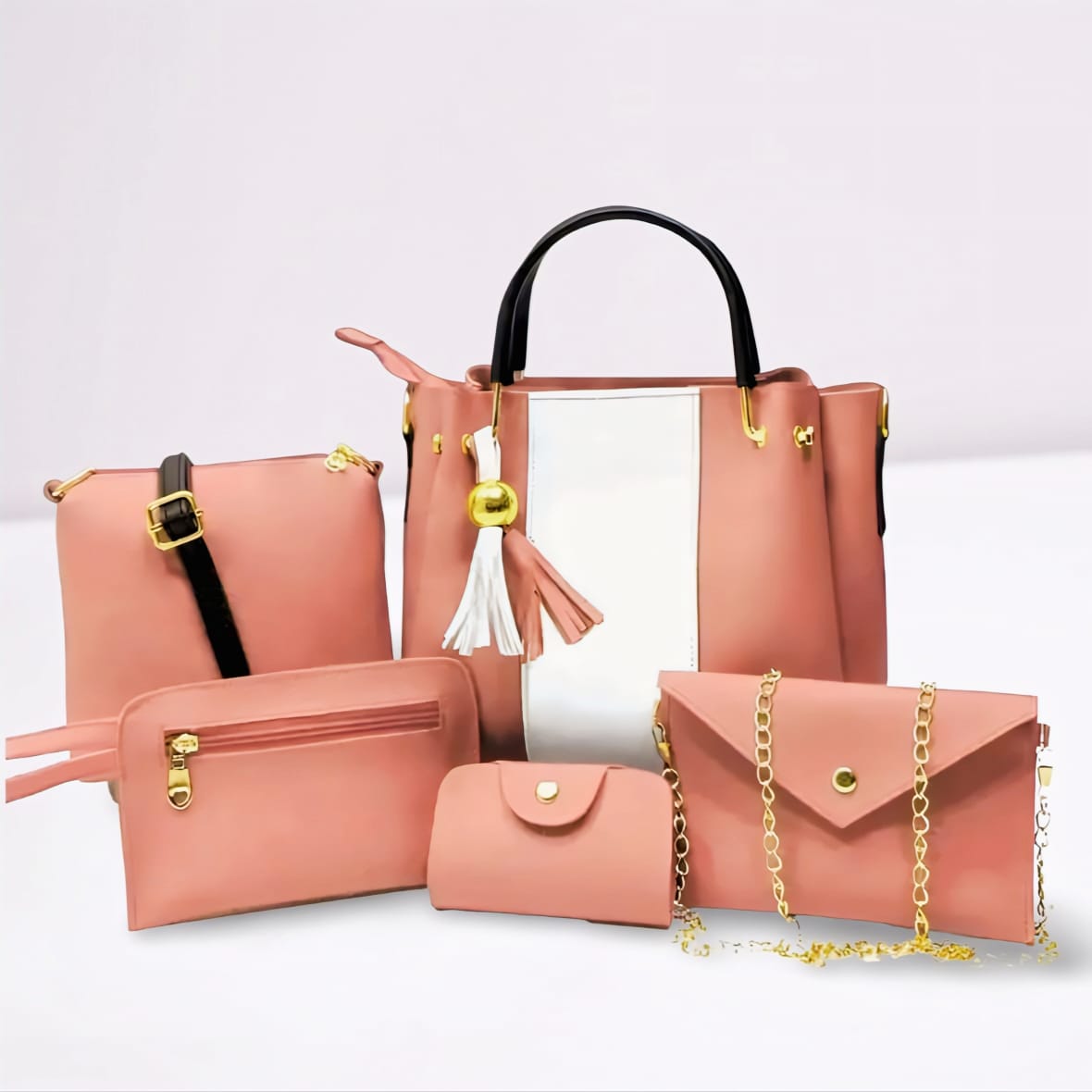 LUXURY 5 PIECES LADIES HANDBAGS, STYLISH SHOULDER BAG WITH MATCHING POUCHES