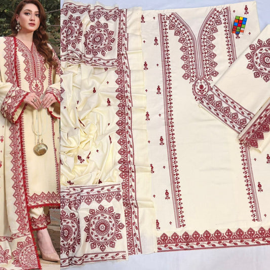 Winter Dhanak Heavy Embroidered Suit  3 PCS With Shawl Premium Quality