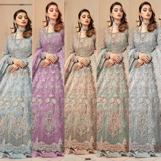 MARIA.B Bridal Wedding Edition – Luxury Heavy Embroidered Net Maxi with Silk Trouser (6 Colors)