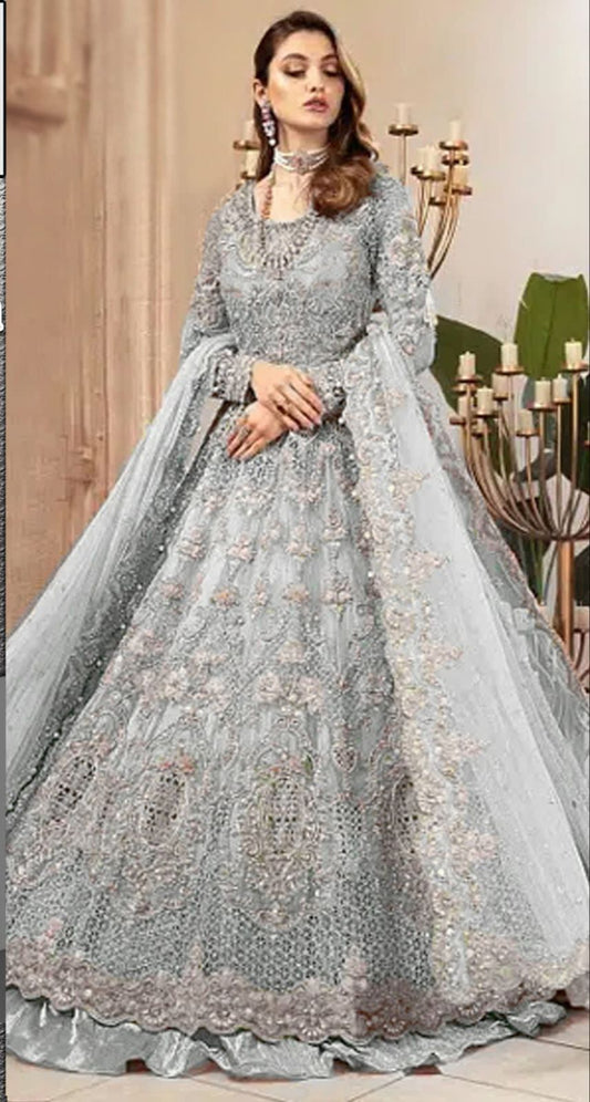 MARIA.B Bridal Wedding Edition – Luxury Heavy Embroidered Net Maxi with Silk Trouser (6 Colors)