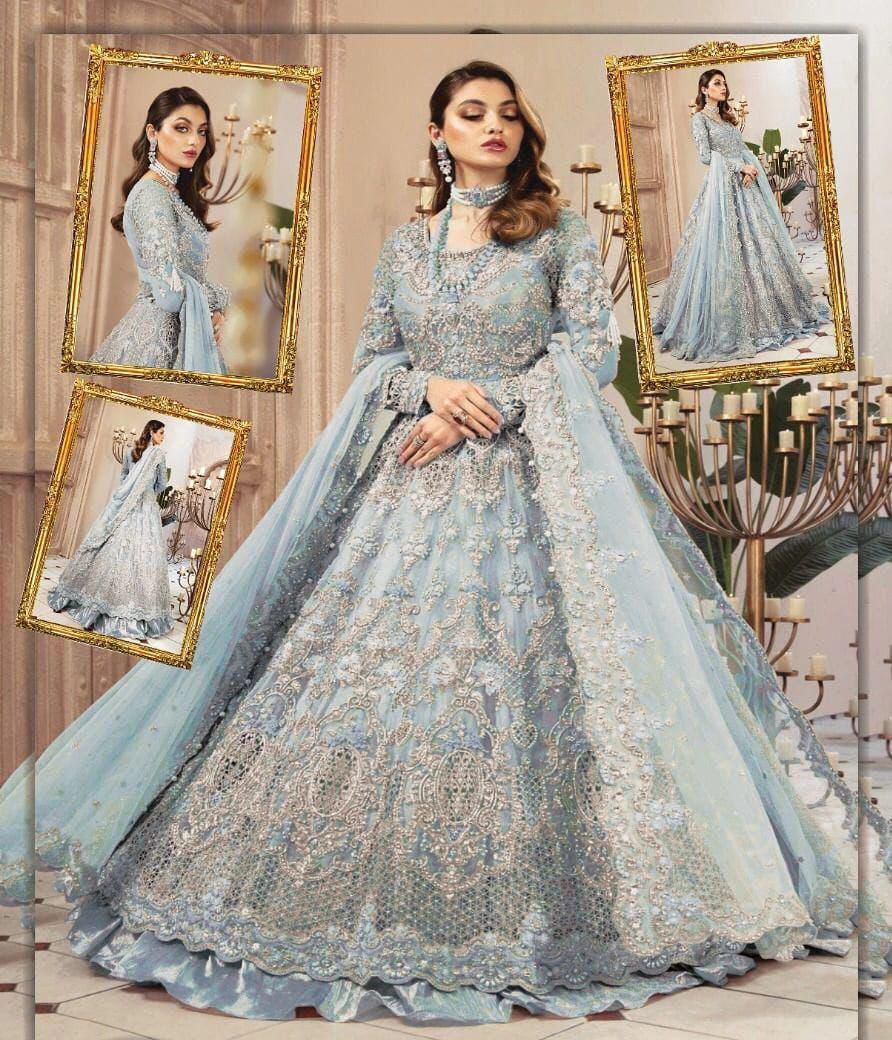 MARIA.B Bridal Wedding Edition – Luxury Heavy Embroidered Net Maxi with Silk Trouser (6 Colors)